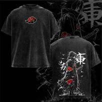 Retro Sasuke Naruto Double Printed Heavy Cotton Oversized Anime Fan T-shirt S black