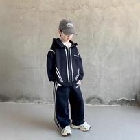 Boys Big Kids Two Piece Hooded Long Sleeve Casual Sports Clothing Set 170cm tamsiai mėlyna spalva