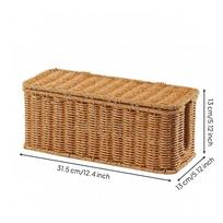 Cable Management Box Lidded Rattan Tan Woven Cord Organizer beige