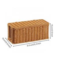 Cable Management Box Lidded Rattan Tan Woven Cord Organizer