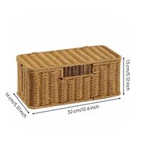Cable Management Box Lidded Rattan Tan Woven Cord Organizer