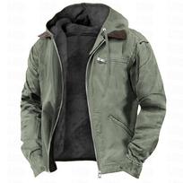 Men Solid Hooded Fleece Lined Cotton Jacket Zip Up Casual Pocket Outerwear Coat 5XL šviesiai žalios spalvos