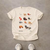 Mid Century Modern Chairs T-Shirt - Iconic Furniture Design Graphic Tee, Modernist Architecture Shirt L gray