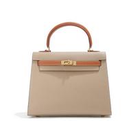 Outer seam advanced palm pattern cowhide color matching Kelly bag shoulder new leather women's bag portable messenger bag brown