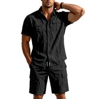 Men's 2 Piece Outfit Short Sleeve Button Down Cargo Shirt and Drawstring Cargo Shorts Set Summer Casual Matching Suit XXXL juoda