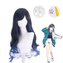 Anime Project SEKAI COLORFUL STAGE! Shiraishi An Cosplay Wig Long 70cm Blue Gradient Curly Wigs Heat Resistant Synthetic Hair Only Size black