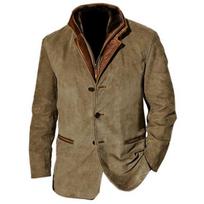 Men's Retro European & American Fashion Contrast Stitch Lapel Jacket M chaki