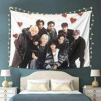 VIKAMA Stray Kids Kpop Group Tapestry Member Photo Wall Hanging Bedroom Living Room Decor Star Fans Background Cloth 130X150CM
