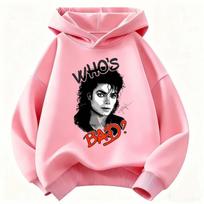 Michael Jackson Graphic Print Kids' Hooded Sweatshirt – Casual, Loose, Warm Autumn/Winter Outdoor Top for Boys and Girls 160 pink