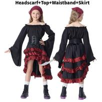 Viduramžių piratų šeimos kostiumų rinkinys su ilga gofruota suknele Helovino Cosplay'ui Child Black,XL black