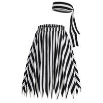 Women's Vintage Black White Striped A-Line Pirate Costume Skirt Retro Halloween Cosplay Midi Skirt European American Style Fashion Party Dress S-XXL M white