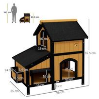 Yellow Wooden Cat House, FloraGrace 2-Story Outdoor Kennel, For Garden and Terrace, Easy to Assemble, 96x65x85.5cm