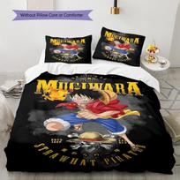 One Piece Monkey D Luffy Pattern Bedding Quilt Set Quilt Cover Pillowcase Home Birthday Gift(1 * duvet cover + 2 * pillowcase, without core) 135x200cm gray