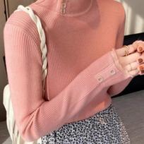 Women Slim Fit Clothes Bottoming Tops Office Lady Fashion Knit Pullover 2024 Autumn Winter  Half High Collar Sweater 29416 One Size rožinė