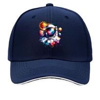 Colorful Astronaut Space Galaxy Planets Sun Illustration Sandwich Baseball Cap Unisex Women Sun Cap Outdoor Workouts Hat One Size black