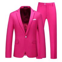 Raudonas oficialus kostiumas 2 dalių komplektai vyrams vestuvių vakarėlio suknelė paltas ir kelnės didelis dydis terno masculino juodas baltas mėlynas kostiumas homme XL pink