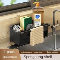Kitchen Sink Rack with Self-draining Tray Sponge Rag Organizer Bathroom Cosmetic Holder Bathroom Shelf Kitchen Accessories Rack juoda