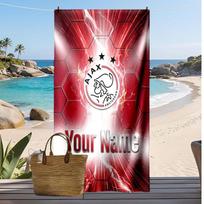 Ajax Amsterdam Personalized Printed Beach Towel Soccer Logo Support Custom Name Text Absorbent Towel For Sport Travel Special Gift 80cmx160cm(31x63inch) white
