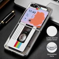 Retro Game Boy Camera Print Case For Samsung Galaxy Z Flip 8 7 6 5 Flip8 Flip7 Flip6 Hybrid 3in1 Leather Skin Plating Folding Phone Cover Samsung Z Flip4 gray