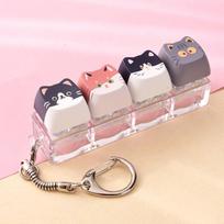 1Pcs Cute Cat Fidget Keychain 4 Keys Finger Button Decompression Sensory Toy Portable Pendant For Daily Stress Relief Gifts gray
