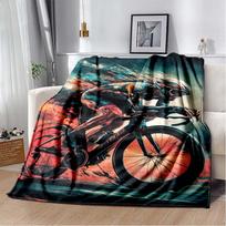 Mountain Biking Action Print Flannel Blanket, Soft Cozy Throw Blanket 80cm x 120cm gray