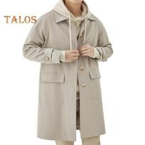 Men Windbreaker Lapel Long Sleeve Casual Coat Autumn Winter Mid-length Outwear Solid Color Loose Fit Daily Work Coat with Pockets L chaki