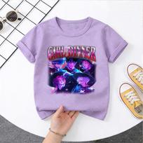 Cute Cartoon KPop Demon Hunters Pattern Kids Pink Sweater T-Shirt for Boys Girls Fashion Casual Tee 100 gray