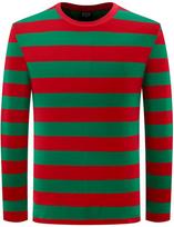Contrast Stripe Print Men Long Sleeve T-shirt Casual Fashion O-Neck Oversized T Shirts Fashion Tops polyester Men Clothing L blue