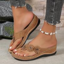 Women's Flowers Flip Flops, Solid Color Slip On Summer Slide Shoes, Casual Outdoor Beach Slides 40 gelsvai ruda