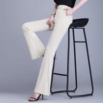 Office Lady Fashion Slim Flare Suit Pants Spring Autumn Korean Elastic High Waist Solid Women Clothing All-match Casual Trousers S smėlis