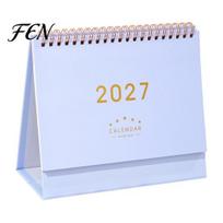 Daily Planner for Office 2027 Desk Calendar, Standing Flip Desktop Minimalist Gold Foil Cover Stationery Tasks Monthly Planner, Thick Paper L tamsiai mėlyna spalva