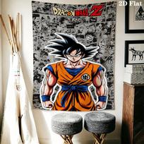 Cartoon Son Goku Wall Tapestry Aesthetic Wall Hanging Printed Fabric Blanket Decorative Tapestries For Bedroom Living Room Home Decor 100cm x 150cm gray