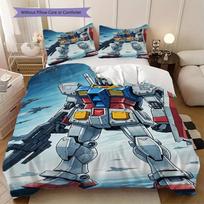 Gundam Series Print Soft Comfortable Duvet Cover, Children's Bedding Set Gift, Various Sizes Available Machine Washable LXR102 140*200cm/55x79in Single/Twin 3pcs gray