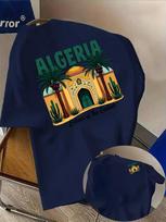 Vibrant Algeria Themed Tee with Casbah Architecture and Palm Tree Graphic Print 100 Cotton Unisexs Tshirt Summer Casual Wear 4XL black