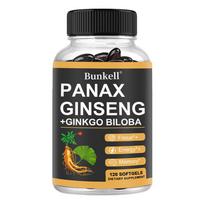 Bunkell Panax Ginseng + Ginkgo Biloba Supplement, 500mg, Ashwagandha, 120 Softgels 120 Capsules