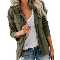 Women Jackets Zipper Spliced Pockets Full Sleeve Slim Fit Casual Coats Turn Down Collar Solid Jacket Streetwear Autumn M