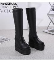 Madingi Žieminiai Moteriški Batai su Paaukštintu Kulnu, Ankle Boots, Platforminiai Batai su Storu Padu, 13cm Aukšto Kulno, Juodi Aukšti Batai Moterims 35 white