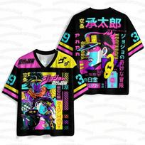 2026 Men's Women's Popular Anime JOJO Jotaro Kujo Street V-neck Jersey Harajuku Printed Breathable Sports Short T-shirt Tops 4XL purple