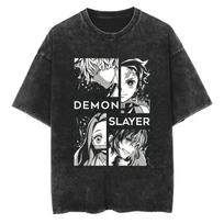 2026 Naujausi skalbti Demon Slayer marškinėliai Tanjiro Nezuko Zenitsu Inosuke Anime Grafiniai marškinėliai Suaugusiems Vaikams Kimetsu No Yaiba XL black