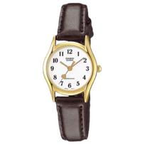 Casio Analogue Series 30M Water Resistant Fashion Quartz Movement Genuine Leather Strap Watch Women watches White LTP-1094Q-7B5RDF White Dial beige