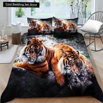 3D Animal Tigers Bedding Set 2/3Pcs Soft Microfiber Queen King Twin Size Duvet Cover Set With Pillowcases Teens Boys Bed Linen EU single(135x200cm) black