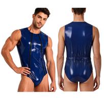 Men Sauna Swimwear Suit Waterproof Sleeveless Double Zipper Bodysuit One Piece Tracksuit for Gym Beach Fitness L