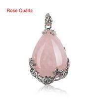Water Drop Gemstone  Crystal Stone Necklaces Pendants Amethyst Agate Opal Turquoise Natural Quartz Rose Quartz