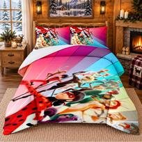 Miraculous Ladybug Pattern Bedding 3Pcs Set Bed Sheet And Pillowcases For Indoor Bedroom 135cmx200cm