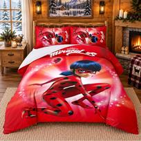 Miraculous Ladybug Pattern Bedding 3Pcs Set Bed Sheet And Pillowcases For Indoor Bedroom 140cmx200cm