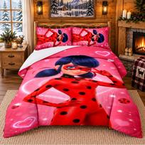 Miraculous Ladybug Pattern Bedding 3Pcs Set Bed Sheet And Pillowcases For Indoor Bedroom 180cmx210cm