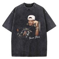 High Quality Cotton Vintage Washed Bruno Mars The Romantic Tour 2026 T Shirt Fashion Women's Aesthetic Loose Acid Wash Tees Shirts L black