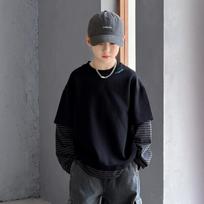 Boys Big Kids Autumn Fake Two Piece Long Sleeve Round Neck Sweatshirt 180cm juoda