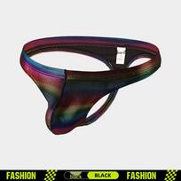 Mi Bo Er Men's Sexy Low-Rise Thong with Hot Stamping - Breathable, Elastic Summer Underwear XXXL juoda
