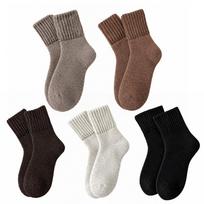 2/5Pcs Fleece Lined Crew Socks Ribbed Cuff Terry Socks Gifts Warm Socks  Men's and Women's 5Colors